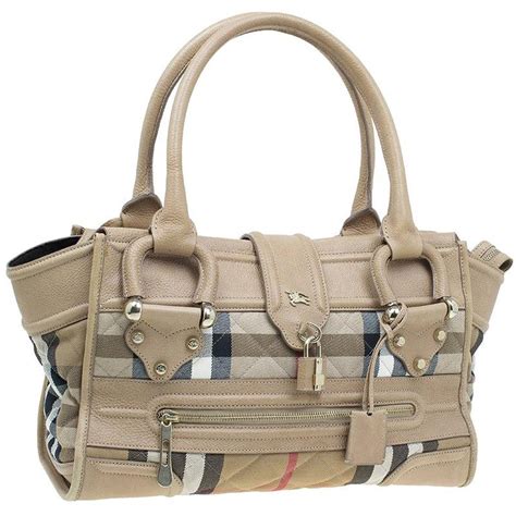 Burberry Cream Quilted House Check Manor Satchel Bag 